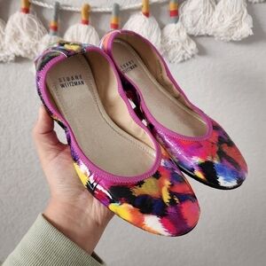 Stuart Weitzman Patent Leather Multicolor Watercolor Slip On Ballet Flats 6